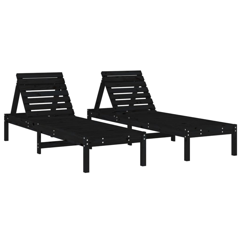 Schwarze Sonnenliegen 2er Set Kiefernholz