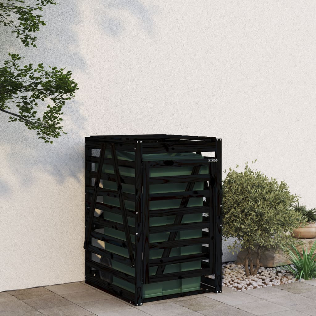 Schwarze Mülltonnenbox aus Kiefernholz