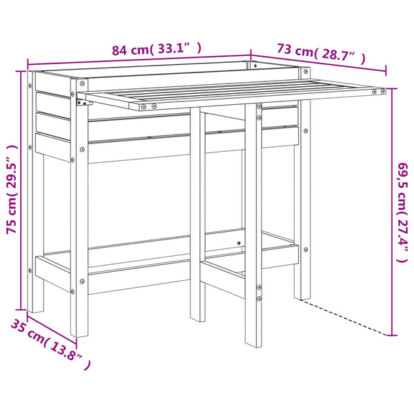 Pflanzkasten mit Klapptisch Grau Kiefer