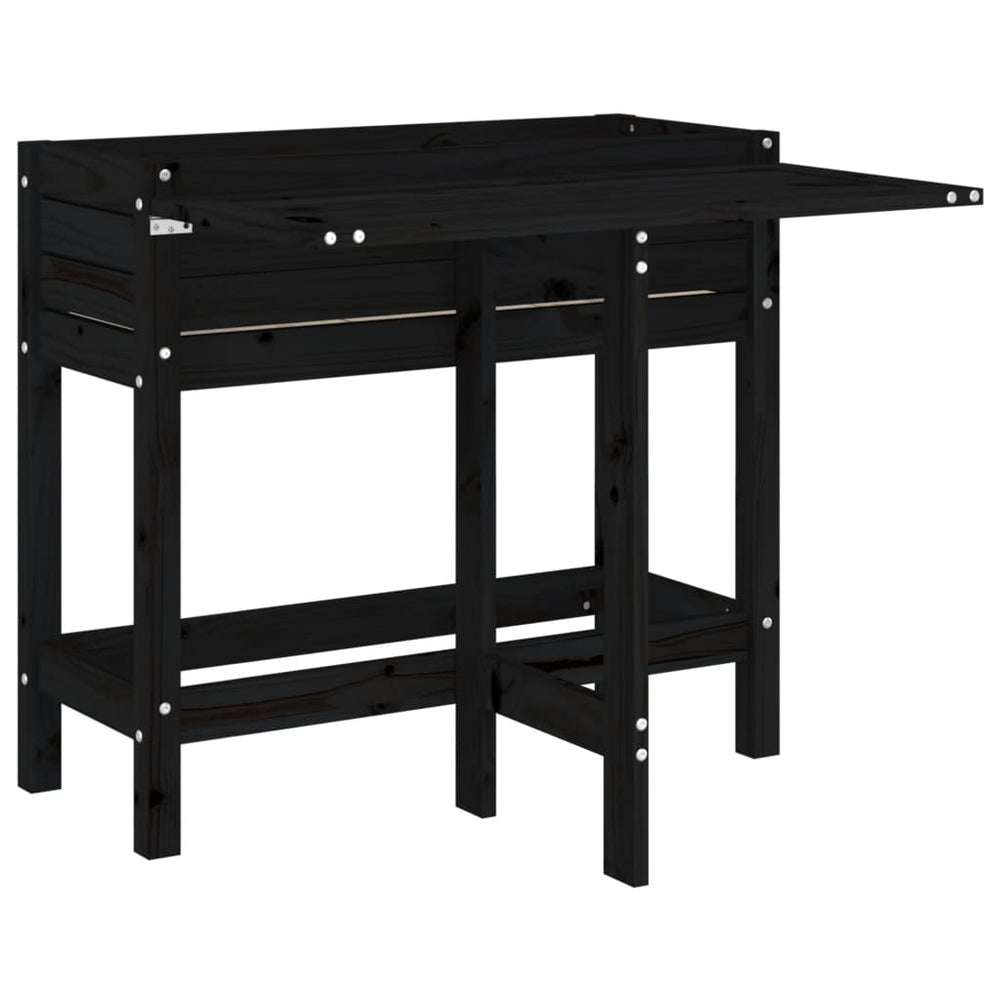 Pflanzkasten mit Klapptisch Schwarz Massivholz