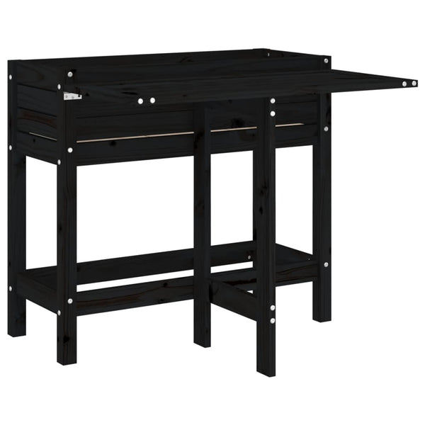 Pflanzkasten mit Klapptisch Schwarz Massivholz