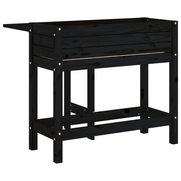 Pflanzkasten mit Klapptisch Schwarz Massivholz