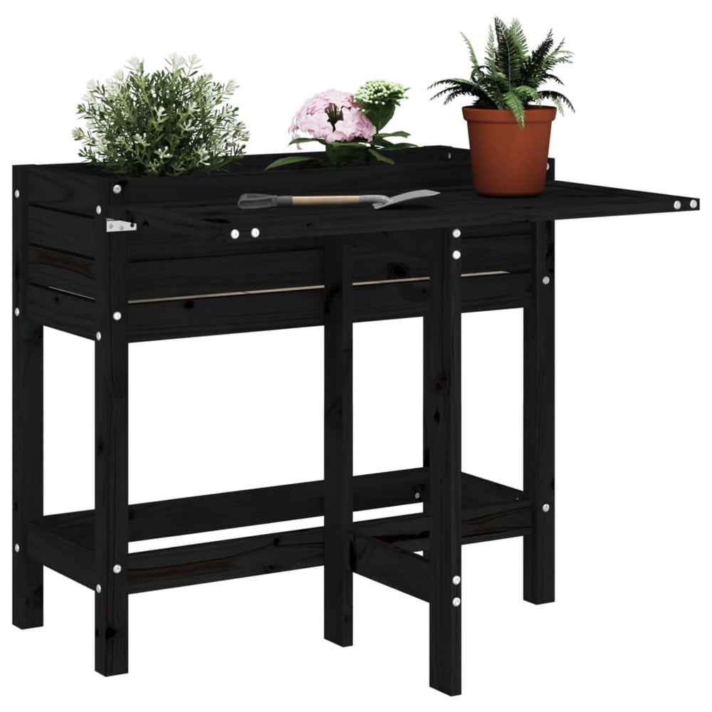 Pflanzkasten mit Klapptisch Schwarz Massivholz
