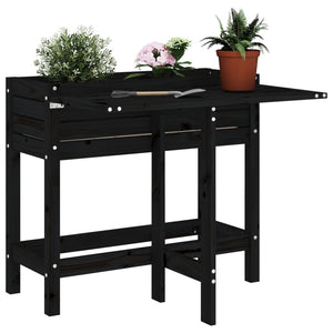 Pflanzkasten mit Klapptisch Schwarz Massivholz