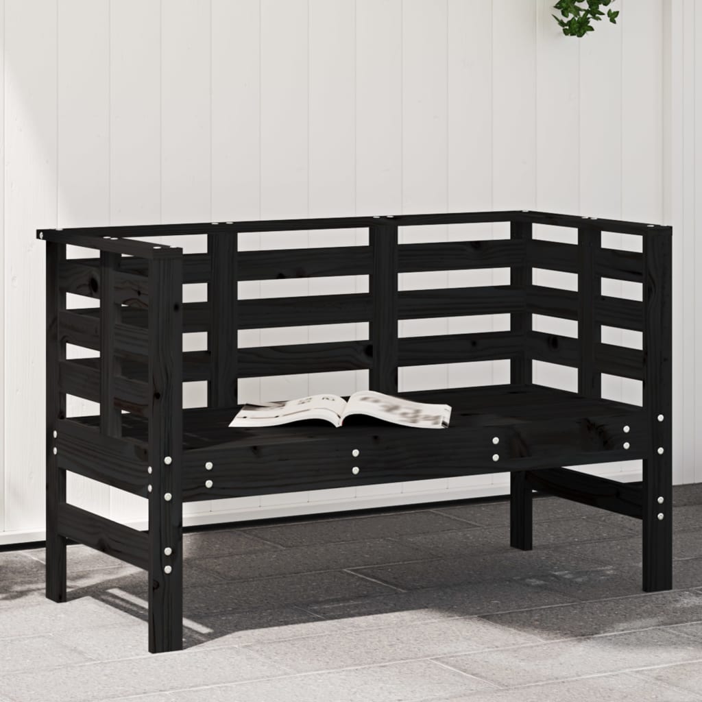 Schwarze Gartenbank Kiefer Massivholz 111,5 cm