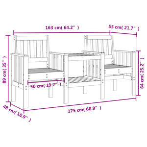 Gartenbank mit Tisch Kiefer Massivholz 2-Sitzer