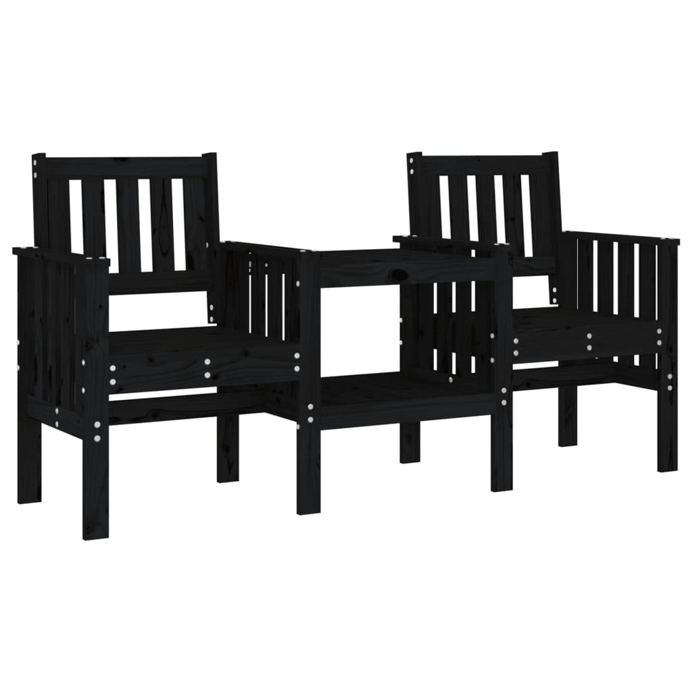 Gartenbank mit Tisch 2-Sitzer Kiefer Schwarz