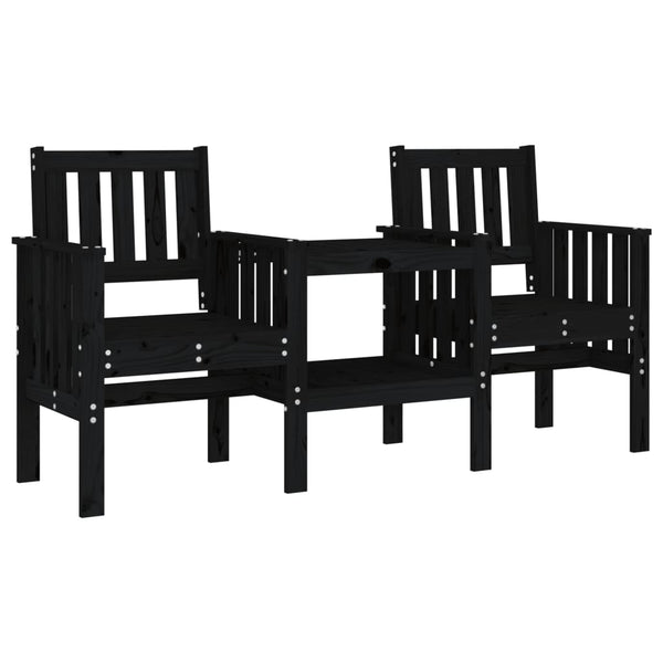 Gartenbank mit Tisch 2-Sitzer Kiefer Schwarz