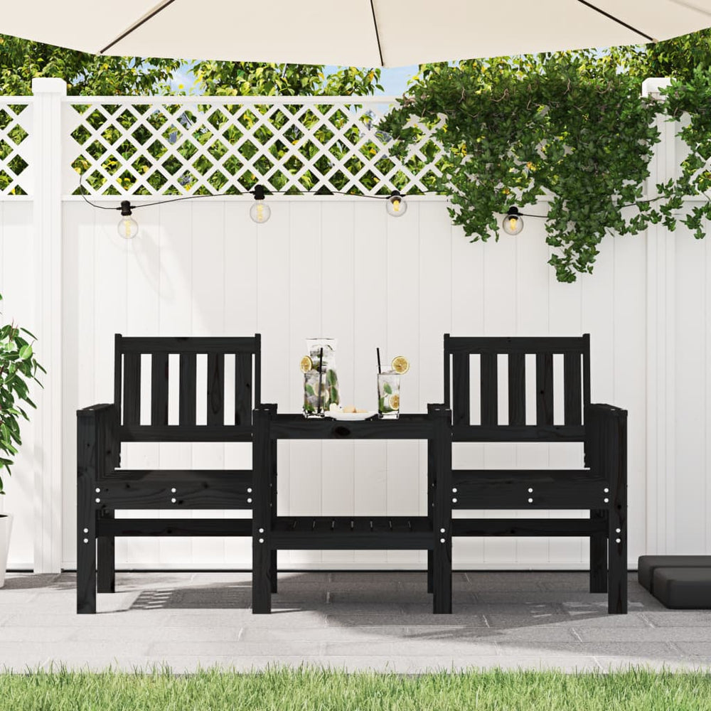 Gartenbank mit Tisch 2-Sitzer Kiefer Schwarz