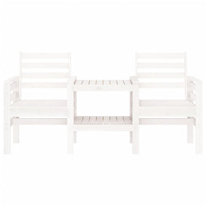 Gartenbank mit Tisch Weiß Kiefer Massivholz 2-Sitzer