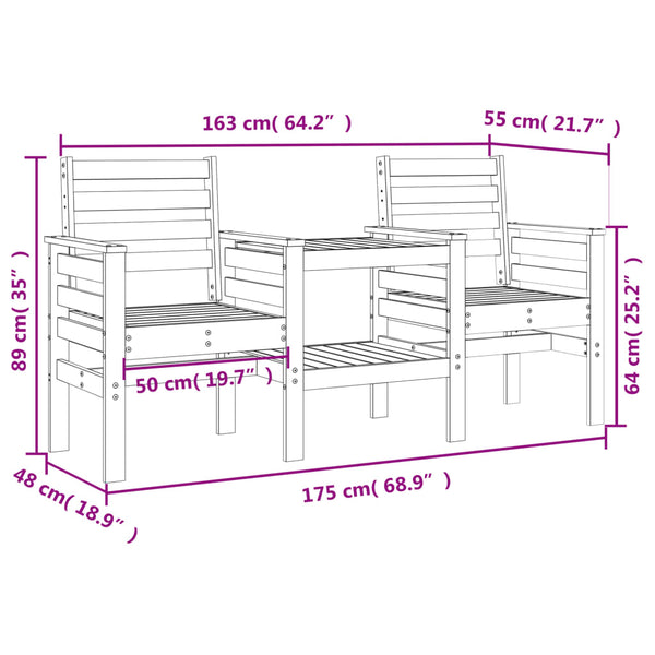 Gartenbank mit Tisch Weiß Kiefer Massivholz 2-Sitzer
