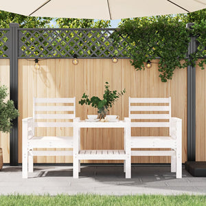 Gartenbank mit Tisch Weiß Kiefer Massivholz 2-Sitzer