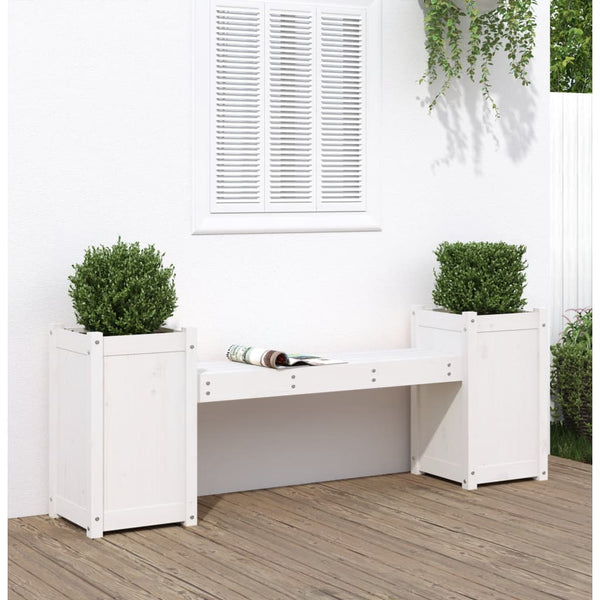 Gartenbank mit Pflanzkübeln, Kiefer Massivholz, Weiß