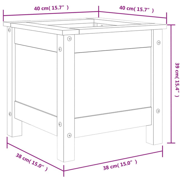 Grauer Pflanzkübel 40x40x39cm Kiefer Massivholz
