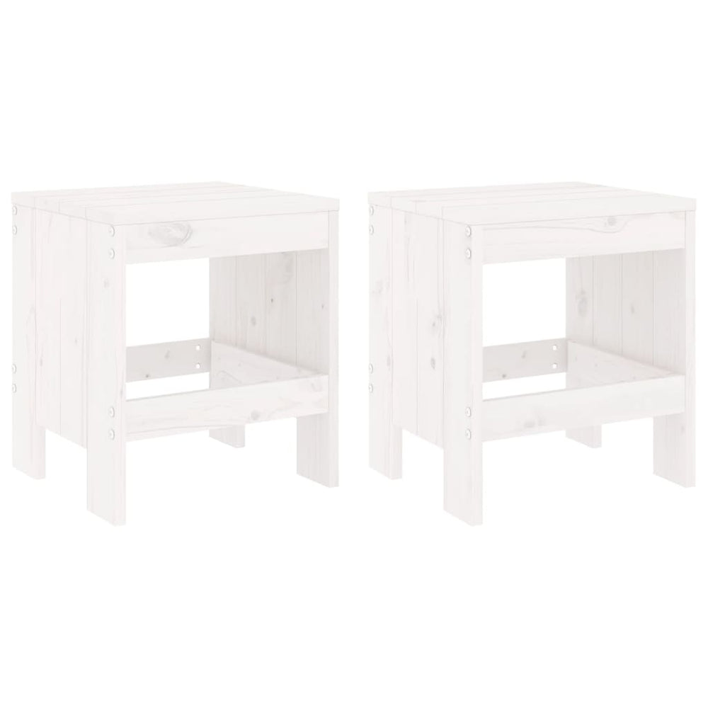 Gartenhocker 2er Set, Kiefer Massivholz, Weiß