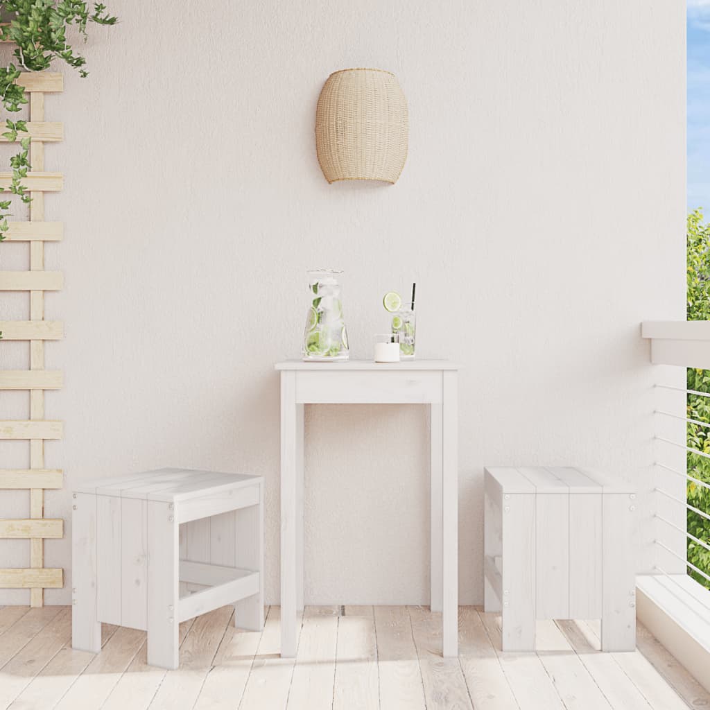 Gartenhocker 2er Set, Kiefer Massivholz, Weiß