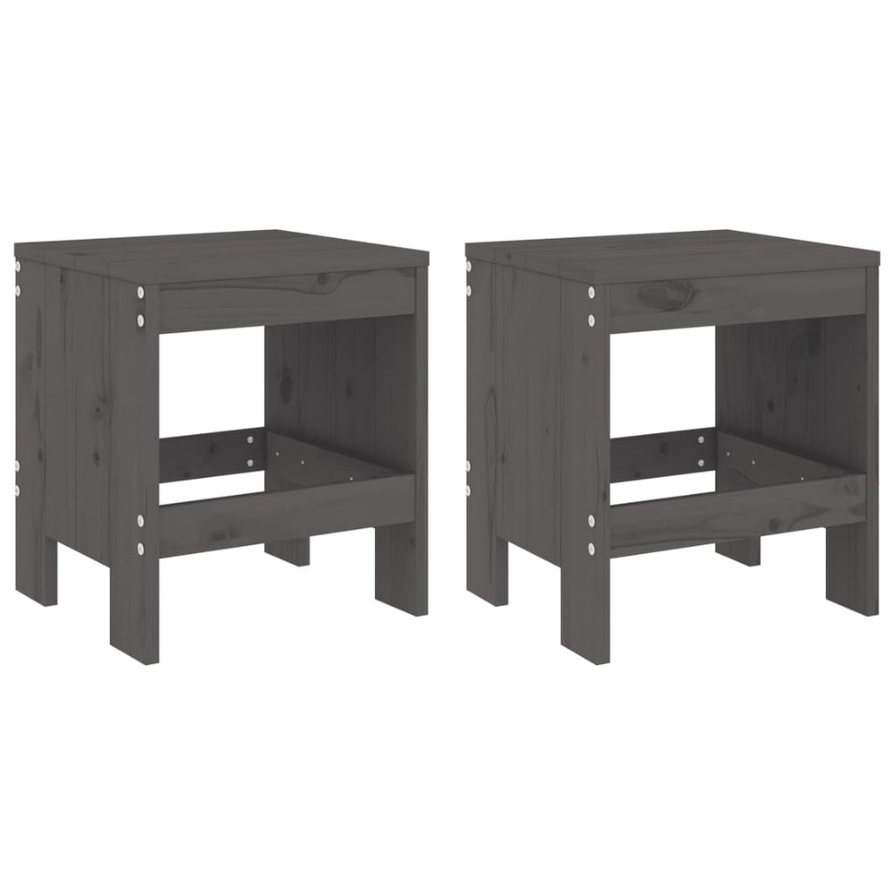 Gartenhocker 2er Set Grau Kiefer Massivholz