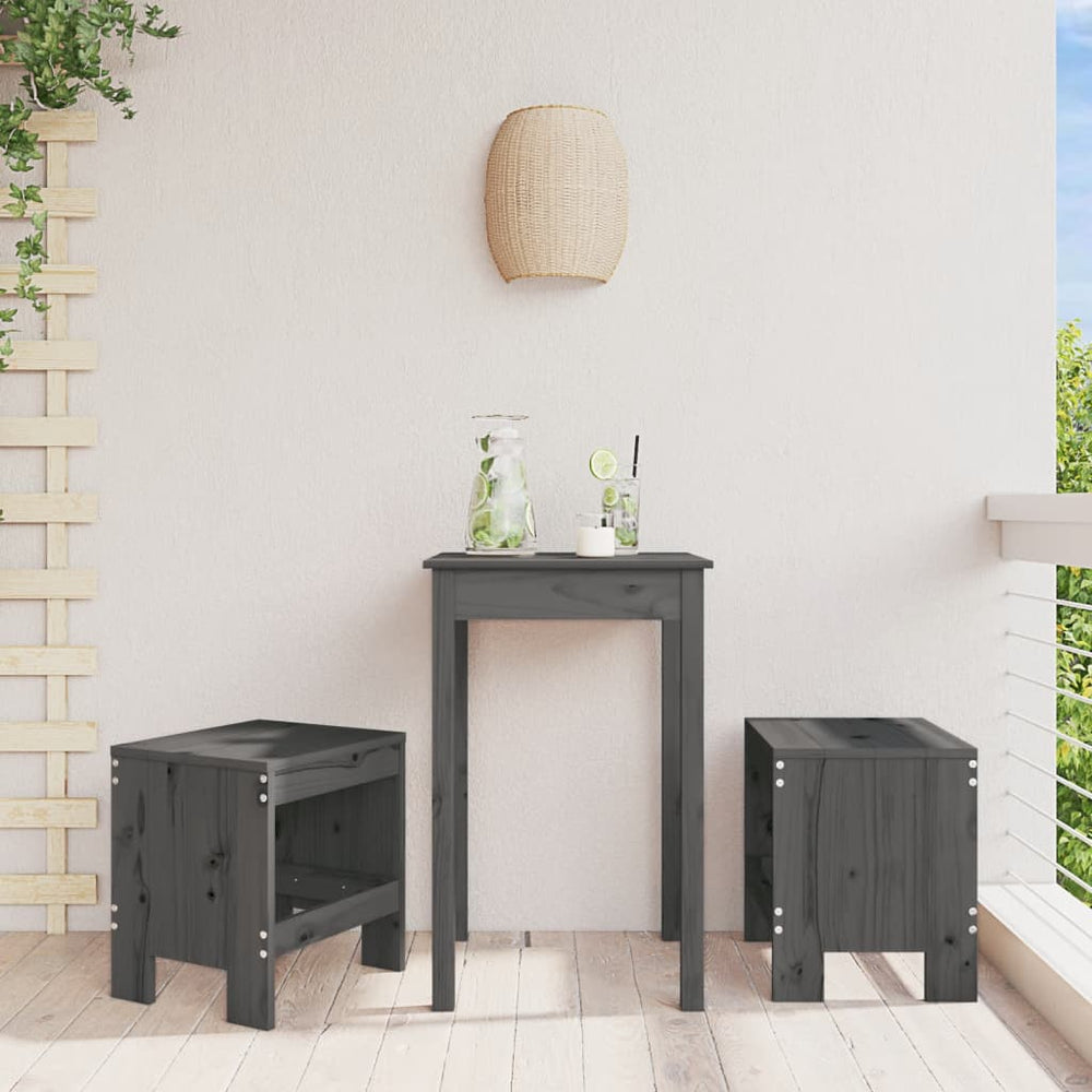 Gartenhocker 2er Set Grau Kiefer Massivholz