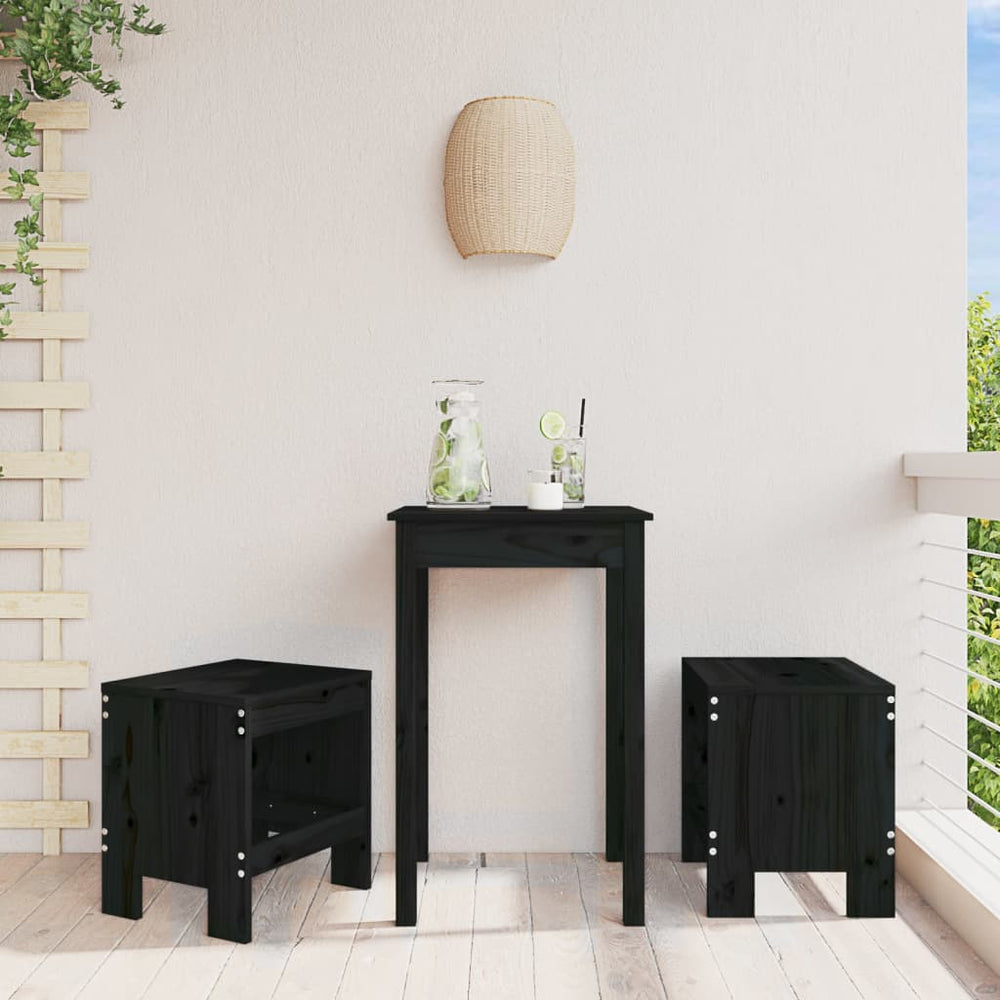 Gartenhocker 2er Set Kiefer Schwarz