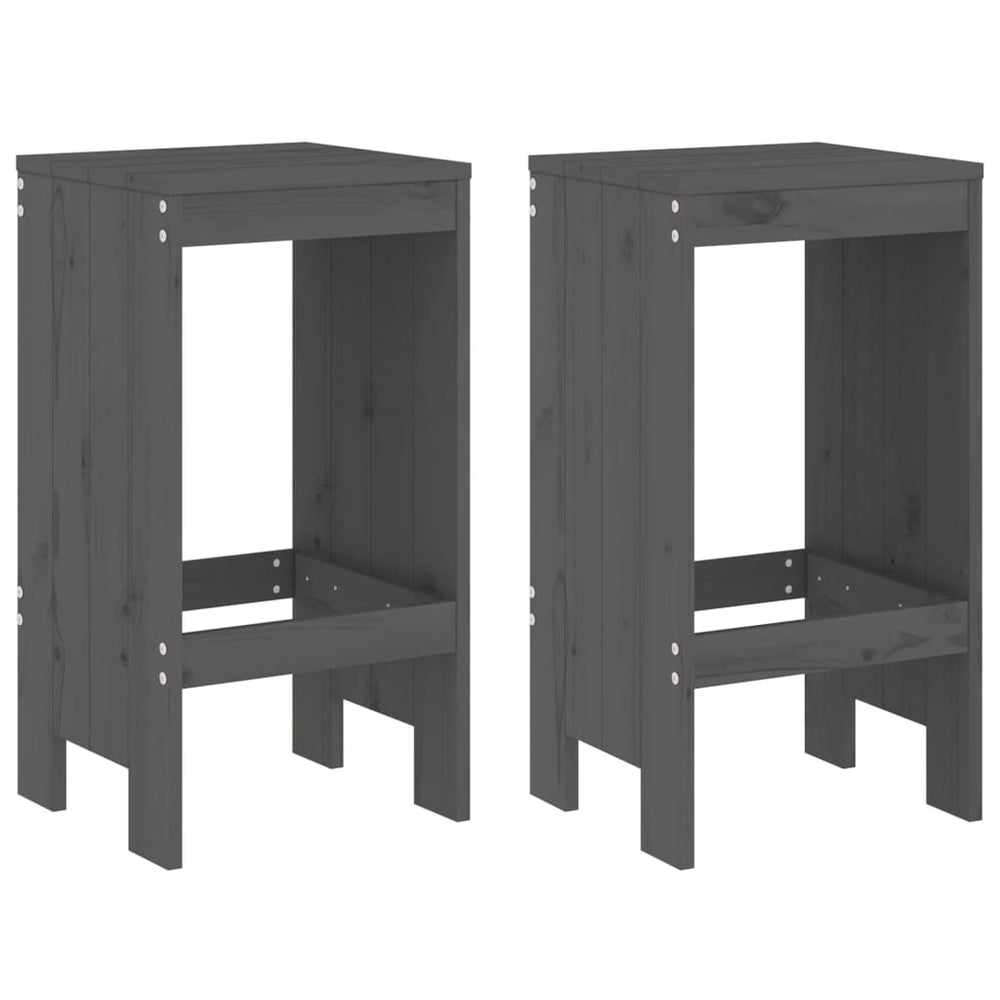 Barhocker 2er Set Grau Kiefer Massivholz