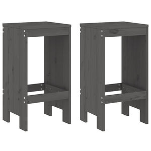 Barhocker 2er Set Grau Kiefer Massivholz