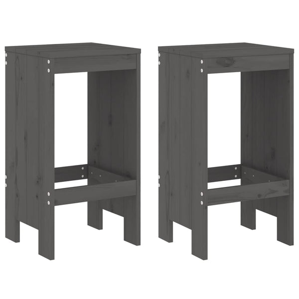 Barhocker 2er Set Grau Kiefer Massivholz