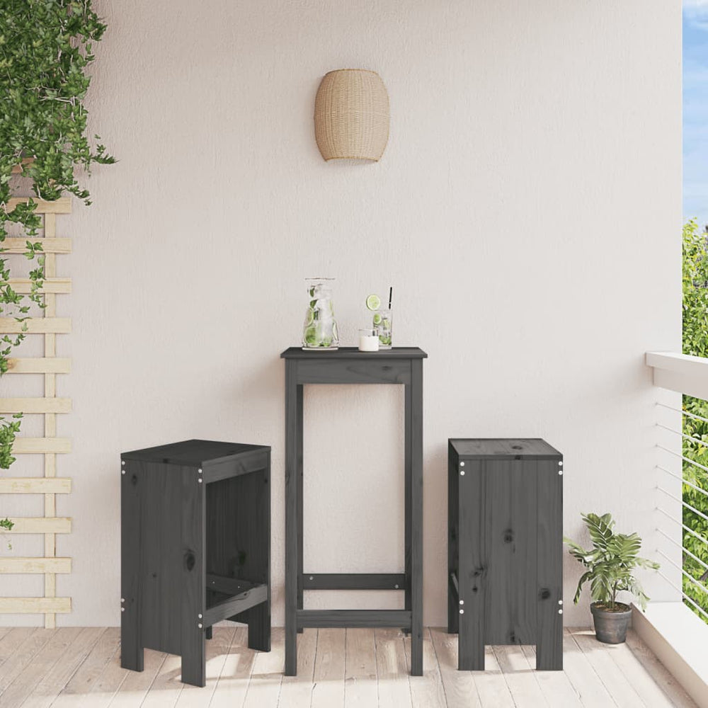 Barhocker 2er Set Grau Kiefer Massivholz