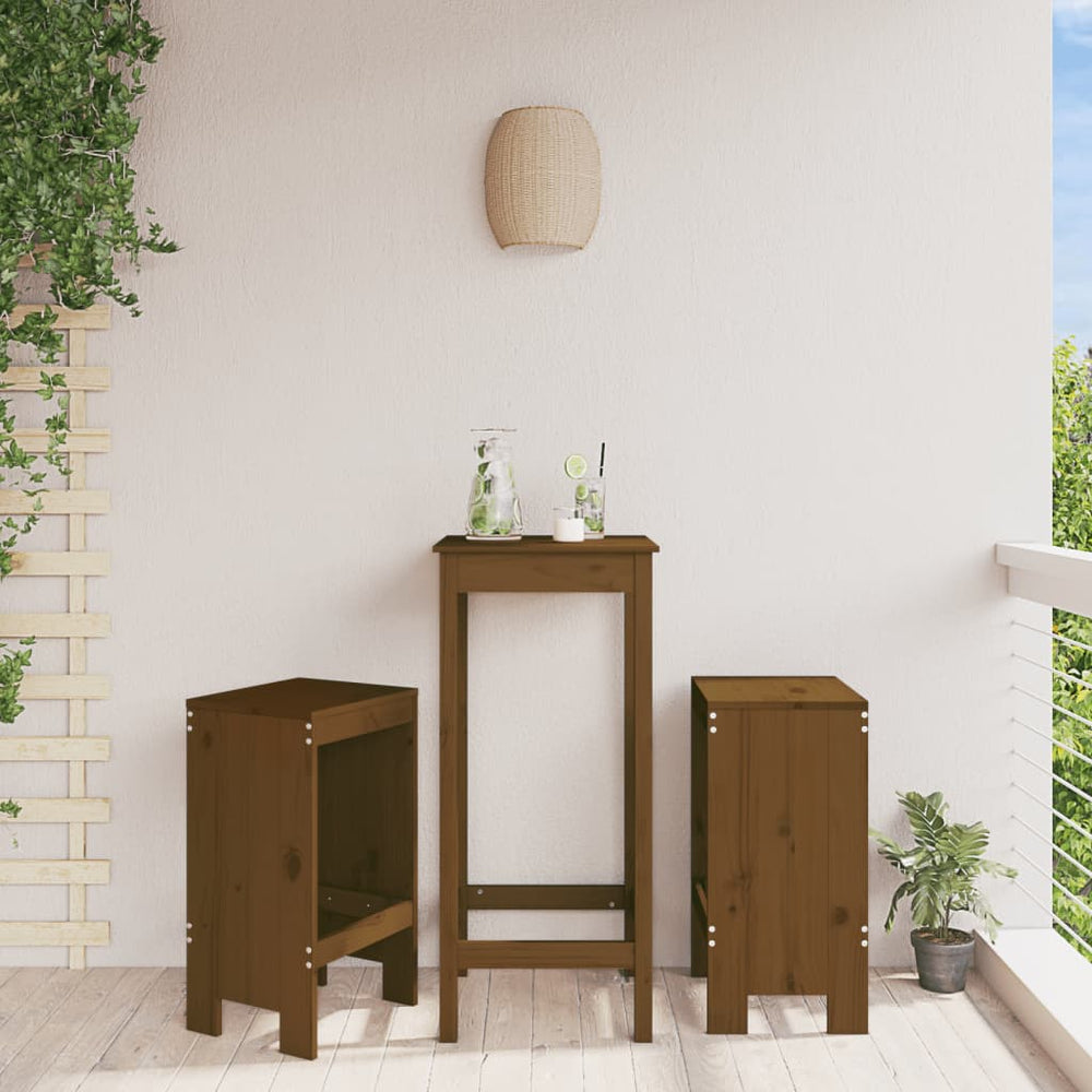 2er Set Barhocker Honigbraun Kiefer Massivholz