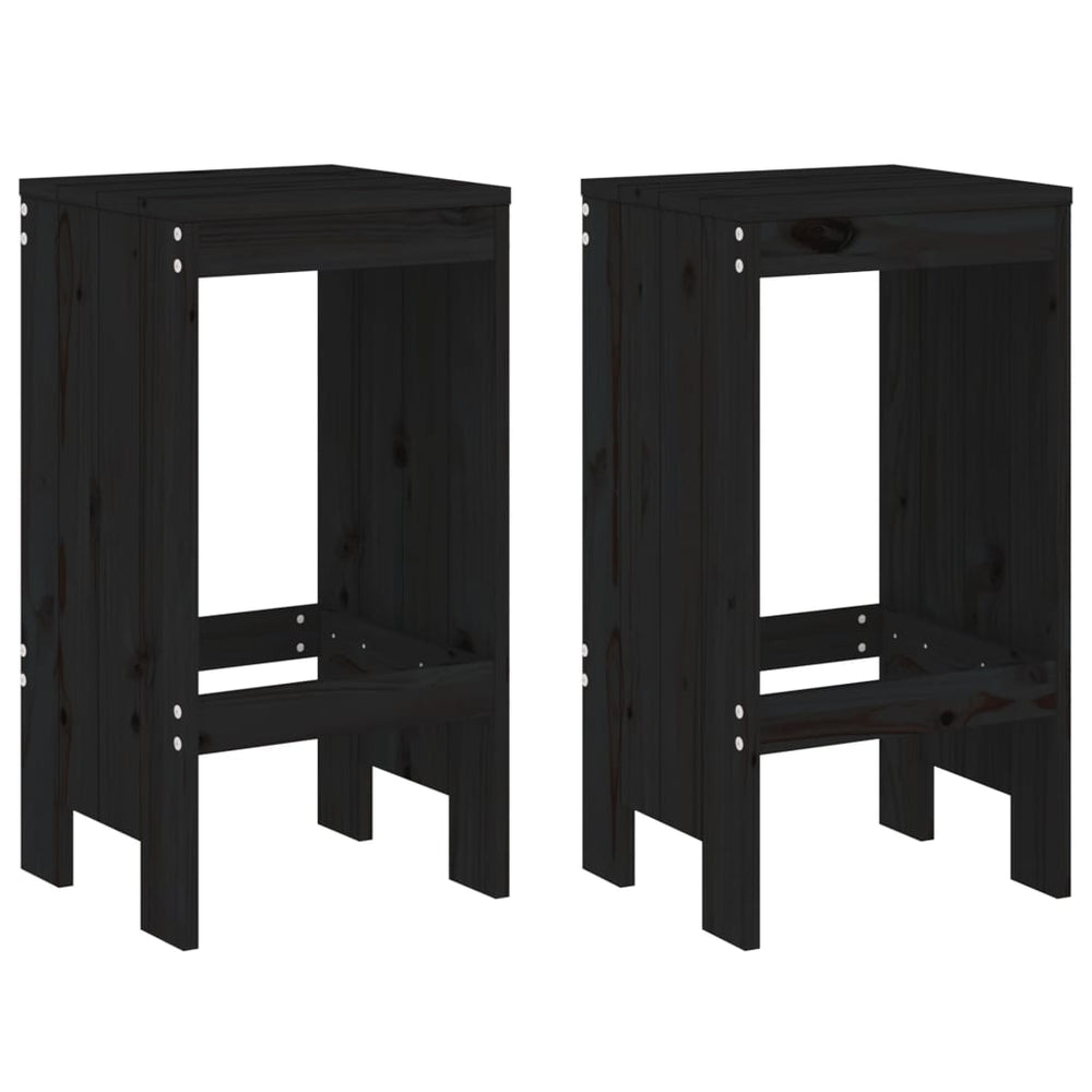 Schwarze Barhocker 2er Set Kiefer Massivholz