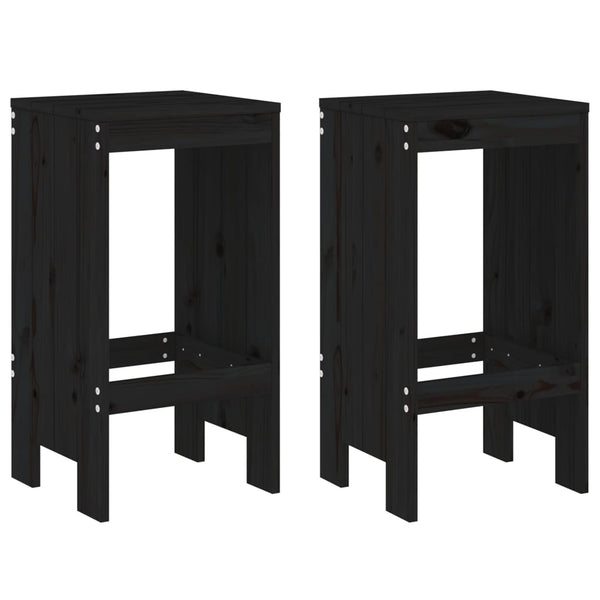 Schwarze Barhocker 2er Set Kiefer Massivholz