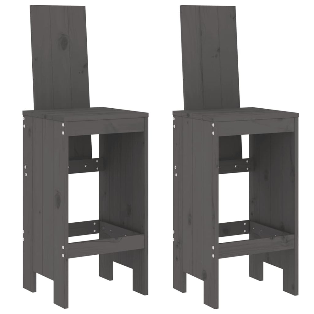 Barhocker 2er Set Grau Kiefer Massivholz