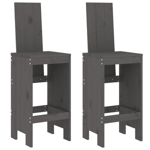 Barhocker 2er Set Grau Kiefer Massivholz