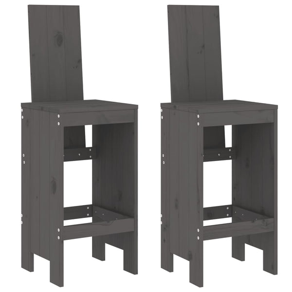Barhocker 2er Set Grau Kiefer Massivholz
