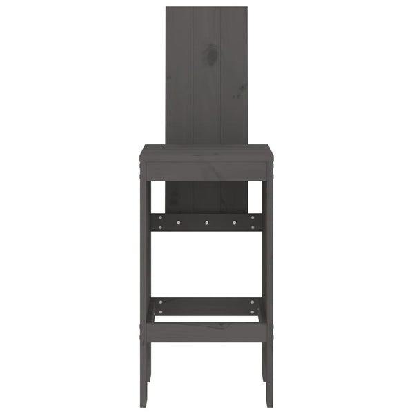 Barhocker 2er Set Grau Kiefer Massivholz