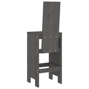 Barhocker 2er Set Grau Kiefer Massivholz