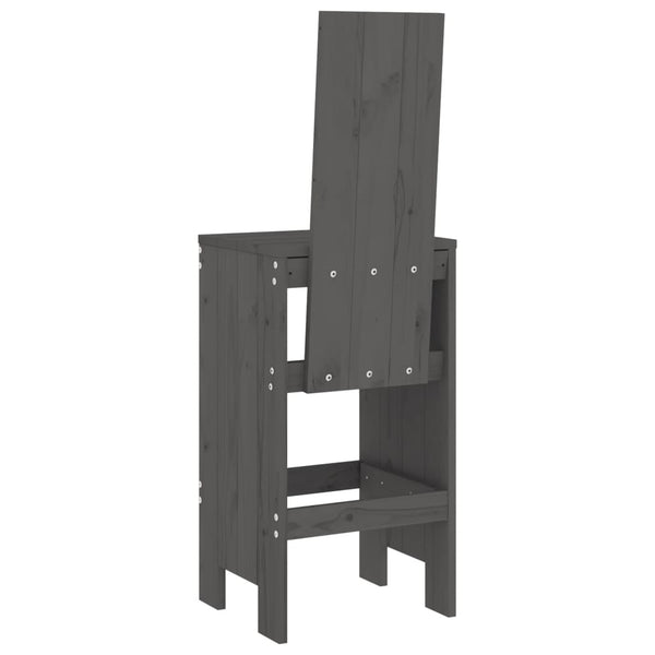 Barhocker 2er Set Grau Kiefer Massivholz