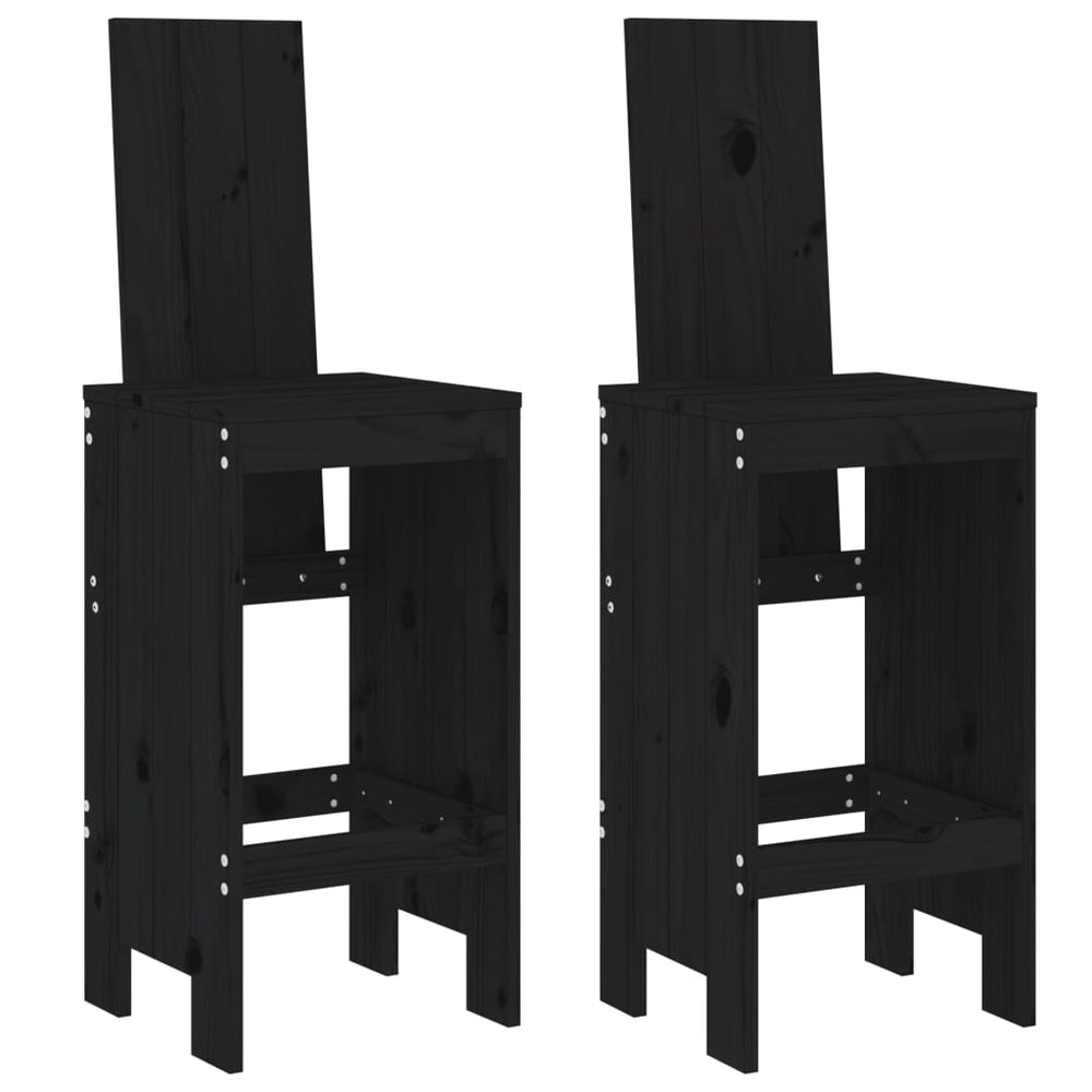 Barhocker 2er Set Kiefer Massivholz Schwarz