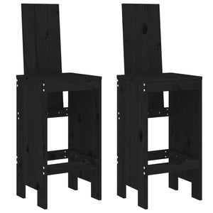 Barhocker 2er Set Kiefer Massivholz Schwarz