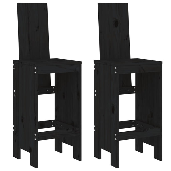 Barhocker 2er Set Kiefer Massivholz Schwarz