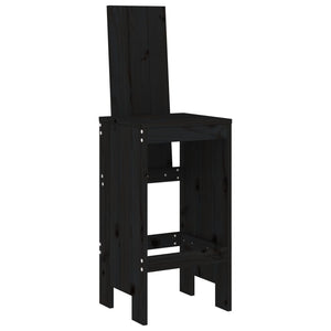 Barhocker 2er Set Kiefer Massivholz Schwarz