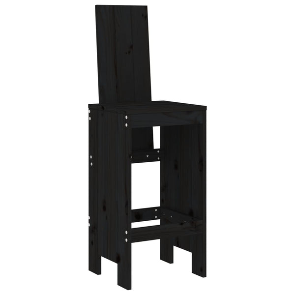 Barhocker 2er Set Kiefer Massivholz Schwarz