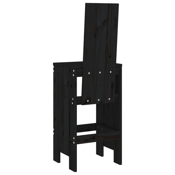 Barhocker 2er Set Kiefer Massivholz Schwarz
