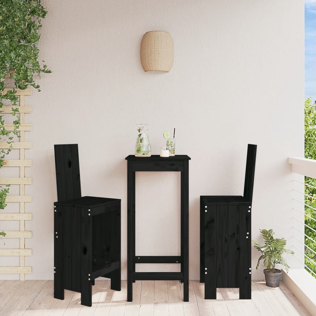 Barhocker 2er Set Kiefer Massivholz Schwarz