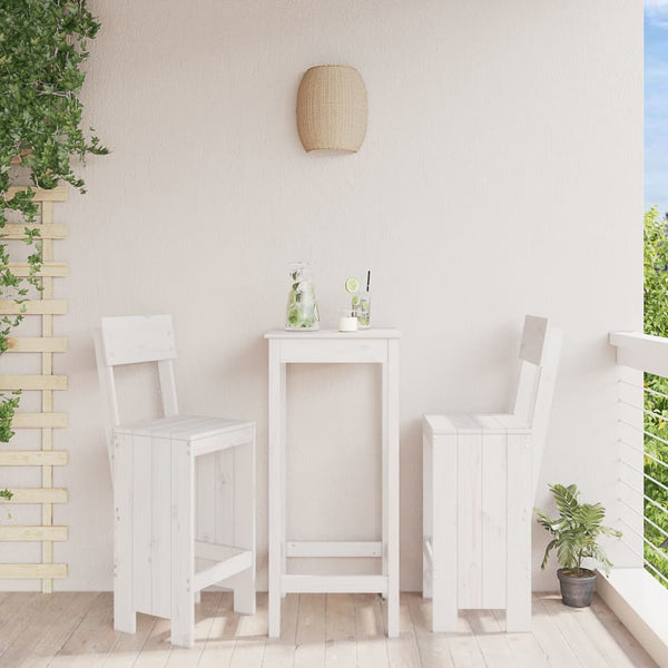 Barhocker 2er Set Weiß Kiefer Massivholz
