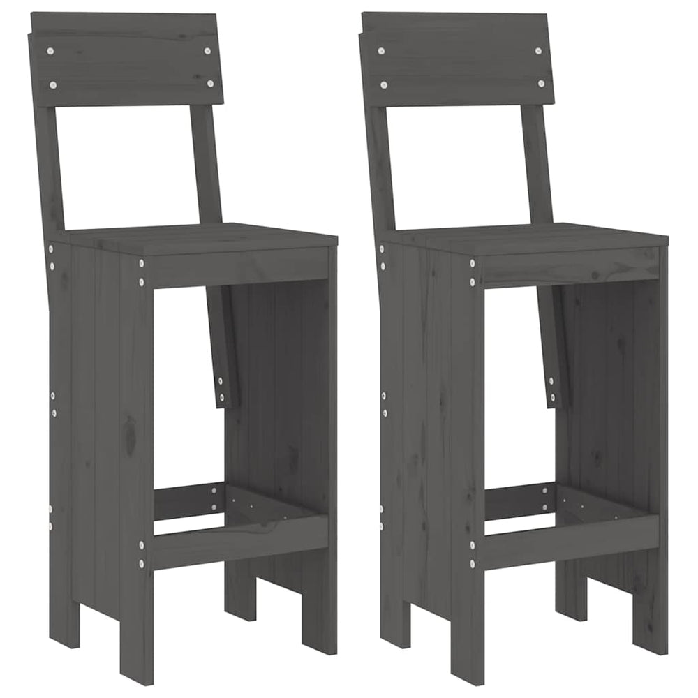 Barhocker 2er Set Grau Kiefer Massivholz