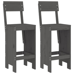Barhocker 2er Set Grau Kiefer Massivholz