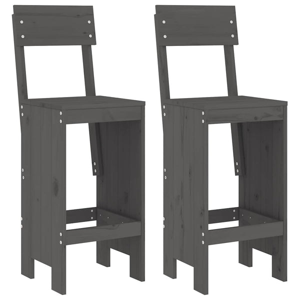 Barhocker 2er Set Grau Kiefer Massivholz