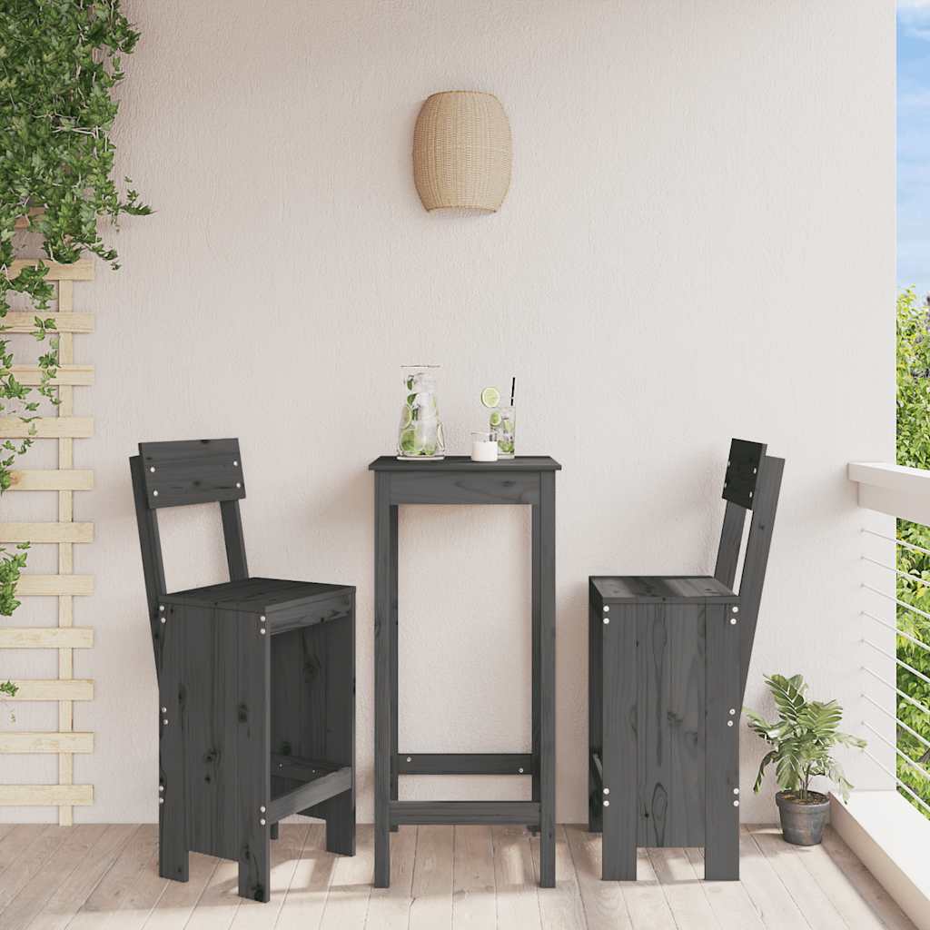 Barhocker 2er Set Grau Kiefer Massivholz