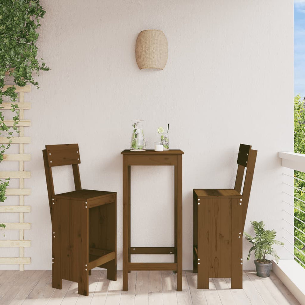 Barhocker 2er Set Honigbraun Kiefer Massivholz