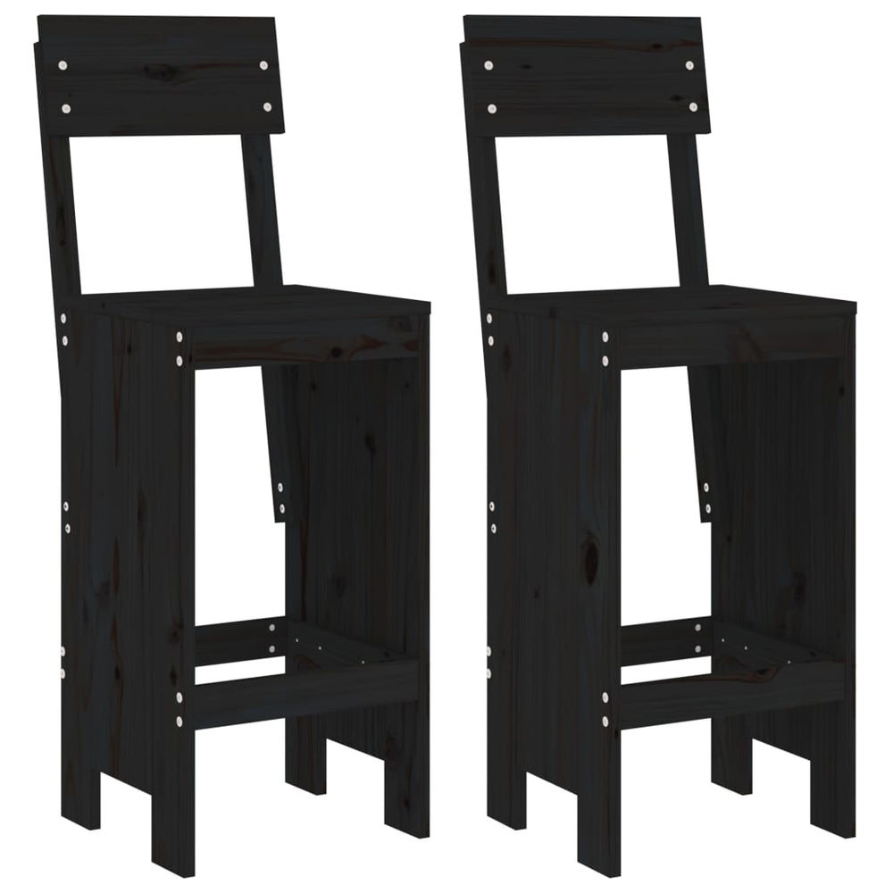 Barhocker 2er Set Schwarz Kiefer Massivholz
